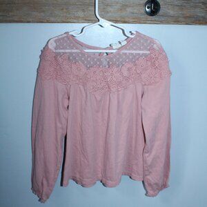 Gap Size S 6/7 LS Pink Shirt Lace